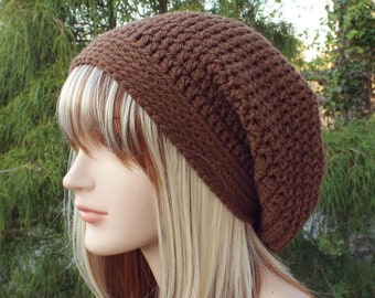 Mocha Brown Slouchy Beanie, Womens Crochet Hat, Oversized Slouch Beanie, Baggy Beanie, Slouchy Hat, Winter Hat, Slouch Hat