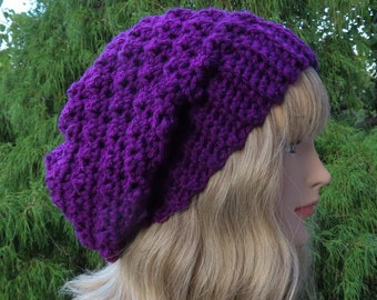 Eggplant Purple Crochet Hat, Womens Slouchy Beanie, Slouchy Hat, Oversized Slouch Beanie, Chunky Hat, Winter Hat, Dark Purple Slouch Hat