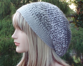 Gray Marl Slouchy Beanie, Womens Crochet Hat, Oversized Slouch Beanie, Chunky Hat, Slouchy Hat, Winter Hat, Grey Slouch Hat