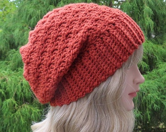 Rust Orange Crochet Hat, Womens Slouchy Beanie, Slouchy Hat, Oversized Slouch Beanie, Winter Hat, Slouch Hat