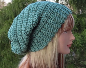 Jade Green Crochet Hat, Womens Slouchy Beanie, Boho Slouchy Hat, Oversized Slouch Beanie, Chunky Hat, Winter Hat, Slouch Hat