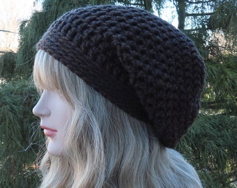 Dark Brown Heather Slouchy Beanie, Womens Crochet Hat, Oversized Slouch Beanie, Baggy Beanie, Slouchy Hat, Winter Hat, Slouch Hat