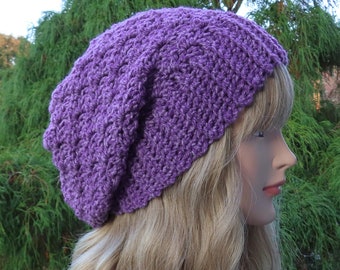 Frosted Purple Heather Crochet Hat, Womens Slouchy Beanie, Slouchy Hat, Oversized Slouch Beanie, Winter Hat, Grey Slouch Hat