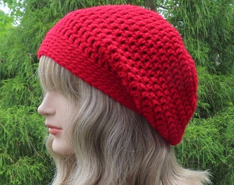 Bright Red Slouchy Beanie, Womens Crochet Hat, Oversized Slouch Beanie, Baggy Beanie, Slouchy Hat, Winter Hat, Slouch Hat