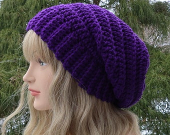 Dark Purple Crochet Hat, Womens Slouchy Beanie, Boho Slouchy Hat, Oversized Slouch Beanie, Chunky Hat, Winter Hat, Eggplant Slouch Hat