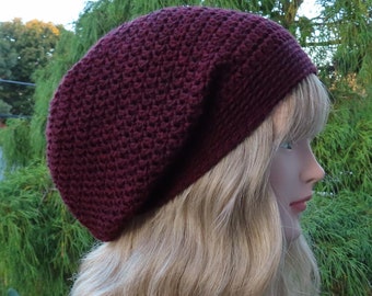 Dark Burgundy Slouchy Beanie, Womens Crochet Hat, Slouch Beanie, Hipster Hat, Oversized Slouch Hat, Baggy Beanie, Wine Slouchy Hat