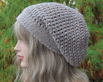 Sand Heather Slouchy Beanie, Womens Crochet Hat, Oversized Slouch Beanie, Chunky Hat, Beige Slouchy Hat, Winter Hat, Slouch Hat