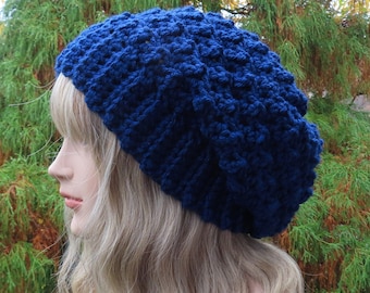 Navy Blue Heather Crochet Hat, Womens Slouchy Beanie, Slouchy Hat, Oversized Slouch Beanie, Chunky Hat, Winter Hat, Slouch Hat