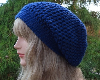 Navy Blue Slouchy Beanie, Womens Crochet Hat, Slouchy Hat, Oversized Slouch Beanie, Chunky Hat, Baggy Beanie, Winter Hat, Slouch Hat