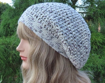 Slouchy Beanie in Misty, Womens Crochet Hat, Boho Slouchy Hat, Oversized Slouch Beanie, Hipster Hat, Slouch Hat, Off White Speckled Beanie