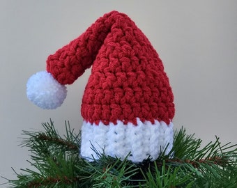 Stocking Hat Tree Topper, Crochet Christmas Decoration, Cranberry Red and White Christmas Tree Topper, Holiday Decor