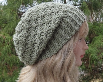 Frosted Green Heather Crochet Hat, Womens Slouchy Beanie, Slouchy Hat, Oversized Slouch Beanie, Winter Hat, Green Slouch Hat