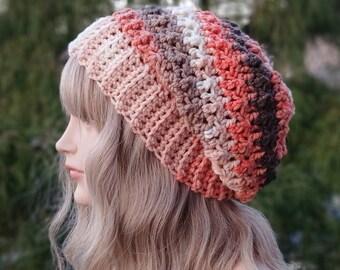 Crochet Hat in Ember, Womens Slouchy Beanie, Oversized Slouch Beanie, Slouchy Hat, Winter Hat, Multicolor Slouch Hat, Chunky Hat