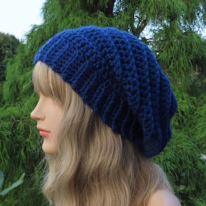 Navy Blue Crochet Hat, Womens Slouchy Beanie, Boho Slouchy Hat, Oversized Slouch Beanie, Chunky Hat, Winter Hat, Slouch Hat image 1