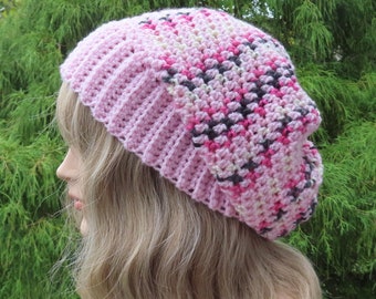 Crochet Hat in Candy Floss Pink Multicolor, Womens Slouchy Beanie, Oversized Slouch Beanie, Slouchy Hat, Winter Hat, Slouch Hat