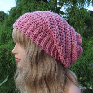Rose Pink Crochet Hat, Womens Slouchy Beanie, Boho Slouchy Hat, Oversized Slouch Beanie, Chunky Hat, Winter Hat, Slouch Hat image 1