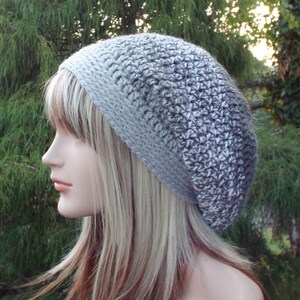 Gray Marl Slouchy Beanie, Womens Crochet Hat, Oversized Slouch Beanie, Chunky Hat, Slouchy Hat, Winter Hat, Grey Slouch Hat image 1