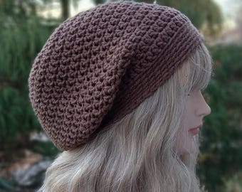 Chocolate Brown Slouchy Beanie, Womens Crochet Hat, Oversized Slouch Beanie, Baggy Beanie, Slouchy Hat, Winter Hat, Slouch Hat