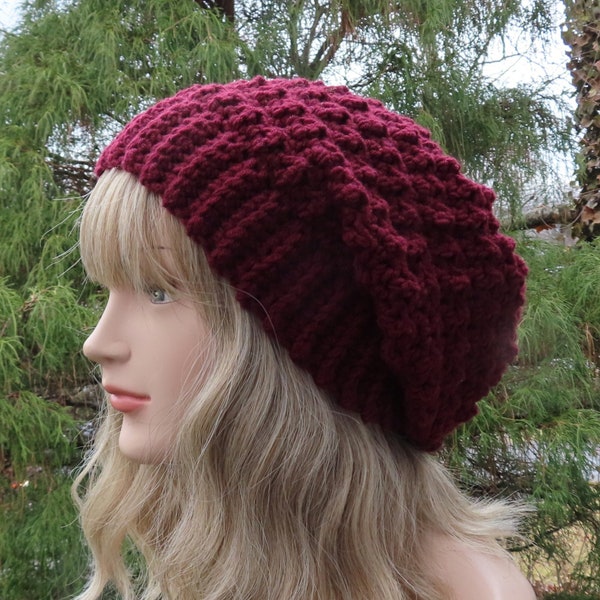 Oxblood wine crochet hat, womens slouchy beanie, slouchy hat, oversized slouch beanie, chunky hat, winter hat, burgundy slouch hat