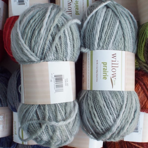 Merino Wool Yarn, Willow Prairie Yarn in Stone Path,  Destash Lot of 2, Crochet Yarn, Gray Knitting Yarn, Worsted Weight Thick and Thin Yarn