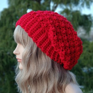 Red Crochet Hat, Womens Slouchy Beanie, Oversized Slouchy Beanie, Slouchy Hat, Winter Hat, Slouch Hat, Textured Hat