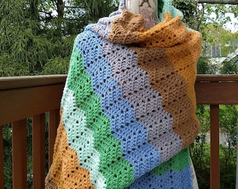 Crochet Shawl, Chevron Wrap, Rectangle Shawl, Blanket Scarf, Multicolor Shawl, Womens Accessories, Gift For Her