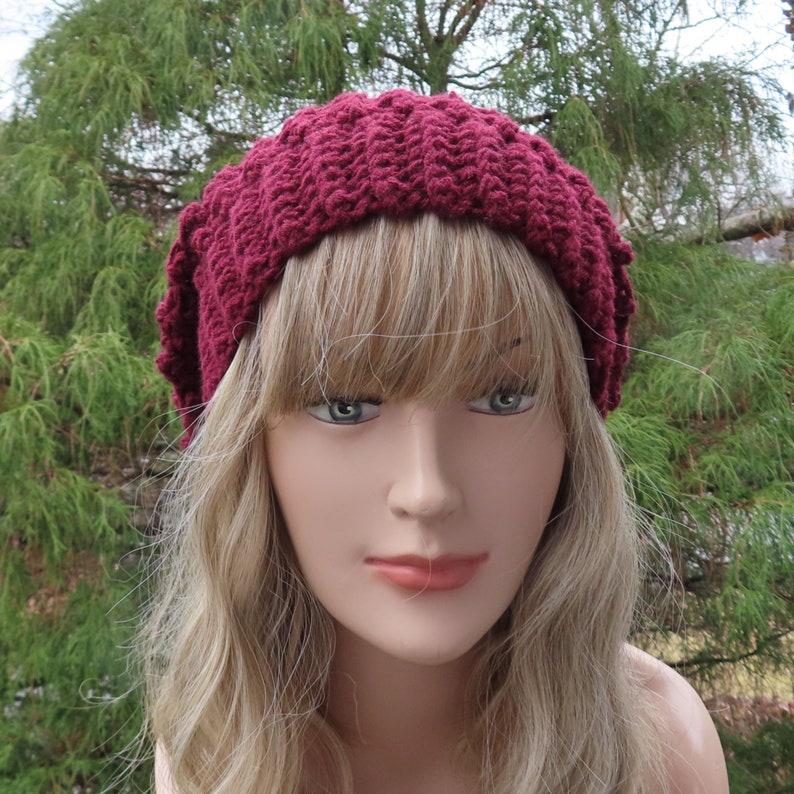 Oxblood wine crochet hat, womens slouchy beanie, slouchy hat, oversized slouch beanie, chunky hat, winter hat, burgundy slouch hat image 4