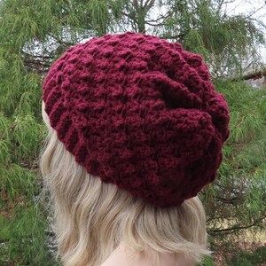 Oxblood wine crochet hat, womens slouchy beanie, slouchy hat, oversized slouch beanie, chunky hat, winter hat, burgundy slouch hat image 3