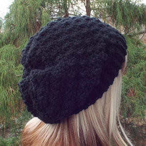 Black Crochet Hat, Womens Slouchy Beanie, Slouchy Hat, Oversized Slouch Beanie, Winter Hat, Slouch Hat image 3