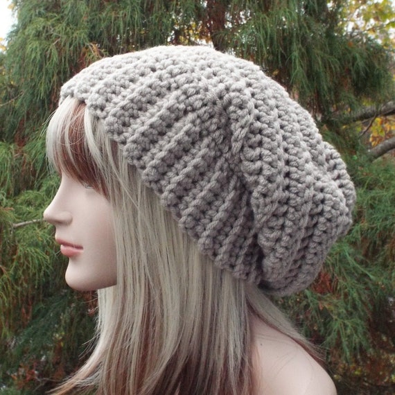 Light Taupe Crochet Hat Womens Slouchy 