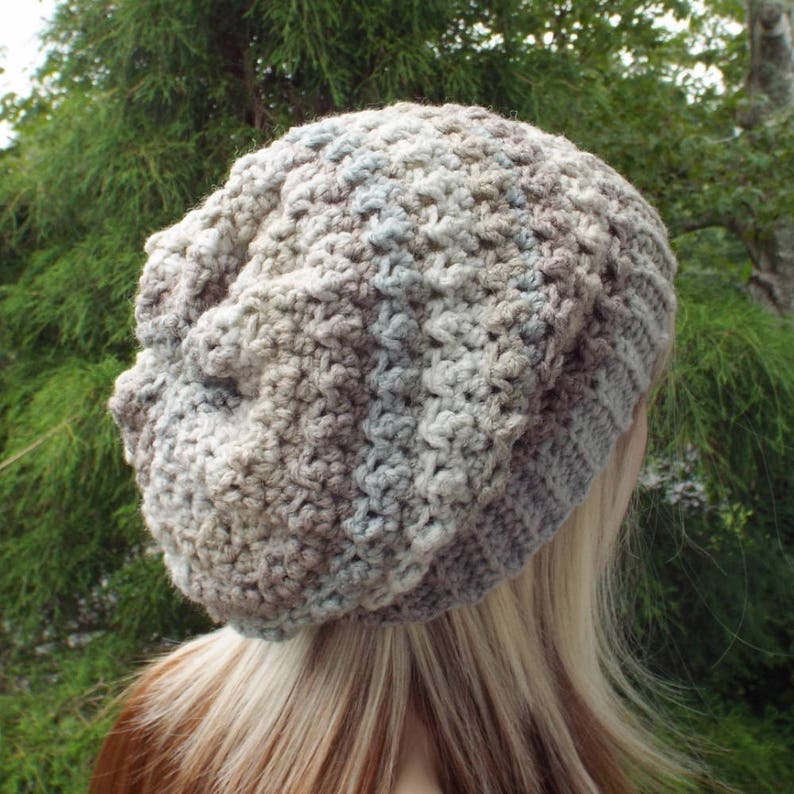 Tan and Gray Crochet Hat, Womens Slouchy Beanie, Oversized Slouch Beanie, Chunky Hat, Slouchy Hat, Winter Hat, Multicolor Slouch Hat image 2