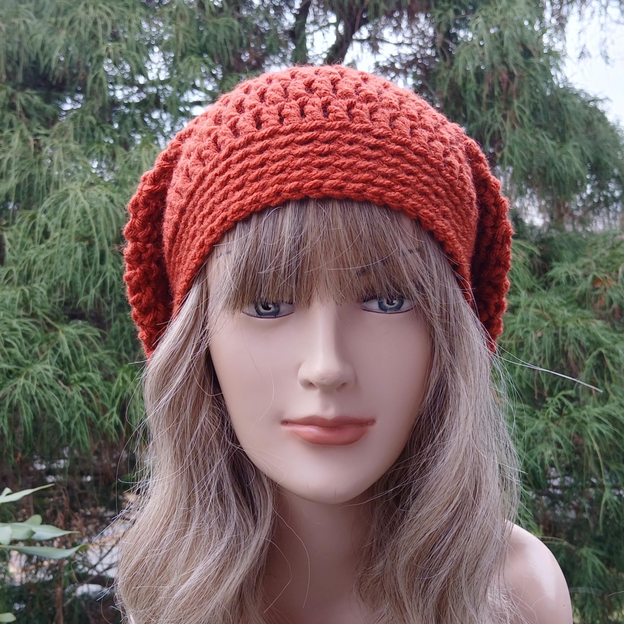 Burnt Orange Slouchy Beanie, Womens Crochet Hat, Slouchy Hat 