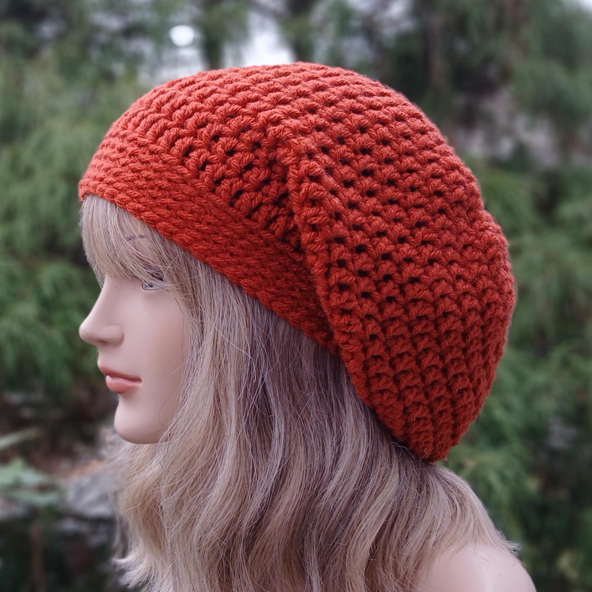 Burnt Orange Slouchy Beanie, Womens Crochet Hat, Slouchy Hat 