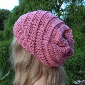 Rose Pink Crochet Hat, Womens Slouchy Beanie, Boho Slouchy Hat, Oversized Slouch Beanie, Chunky Hat, Winter Hat, Slouch Hat image 2