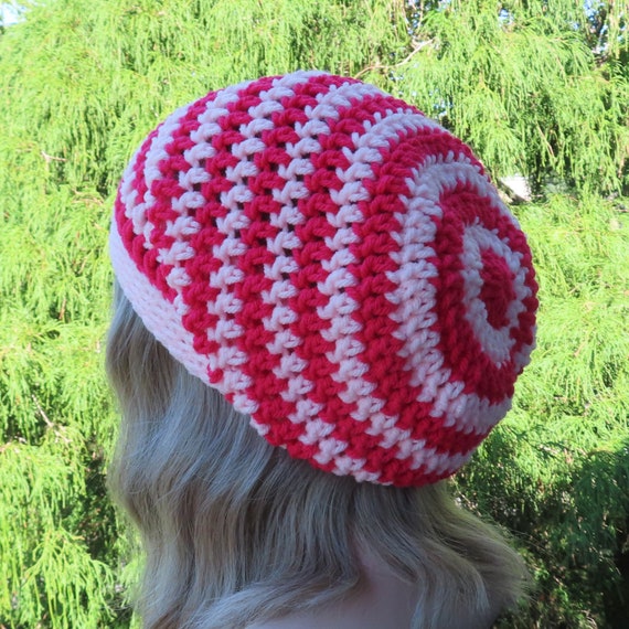 Pink Stripe Slouchy Beanie, Womens Crochet Hat, Oversized Slouch