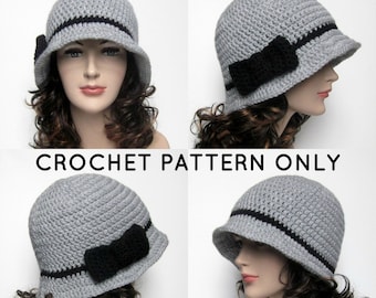 PDF Crochet Pattern, Cloche Hat with Bow, Womens Flapper Hat, Bucket Hat, Instant Download