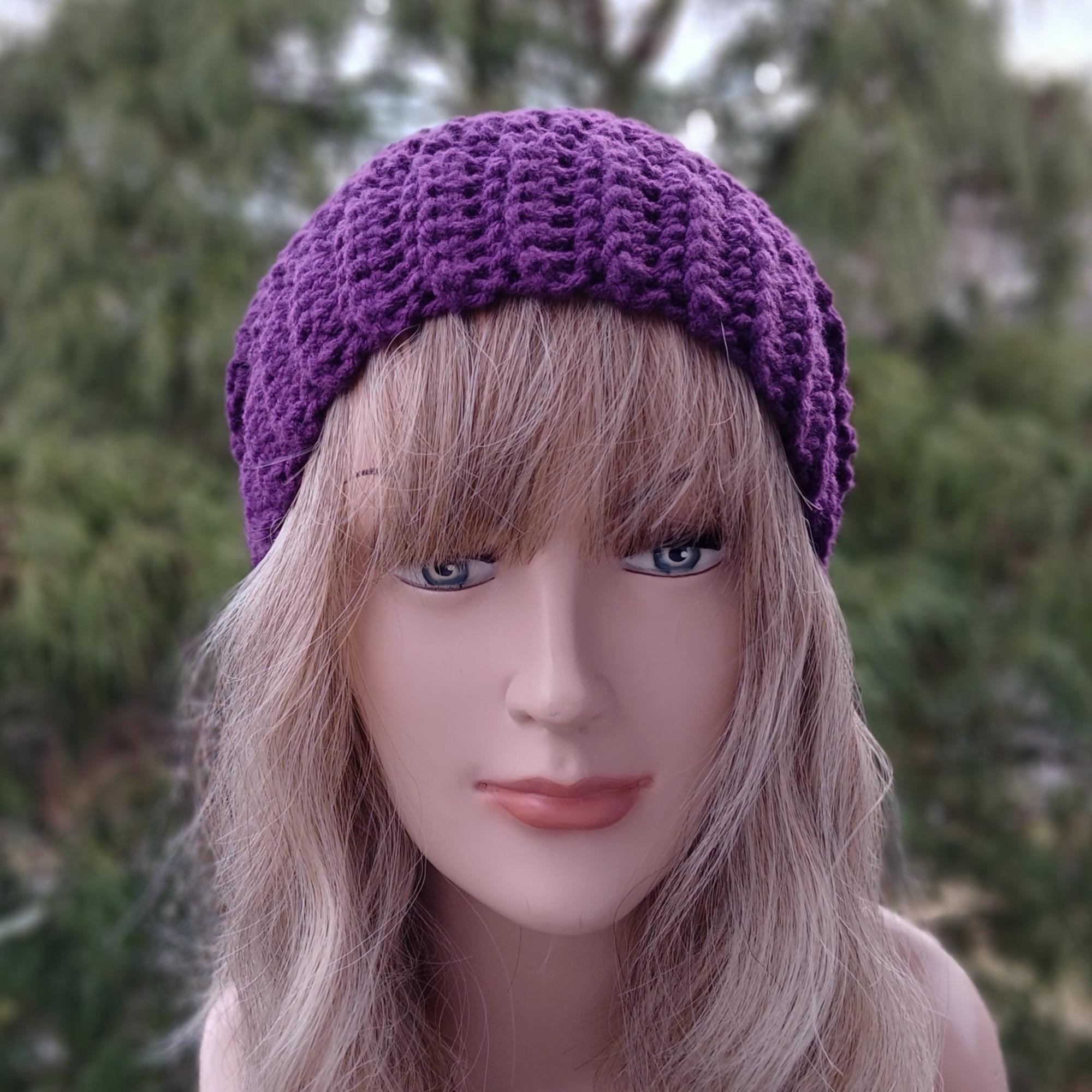 Dark Purple Crochet Hat, Womens Slouchy Beanie, Boho Slouchy 