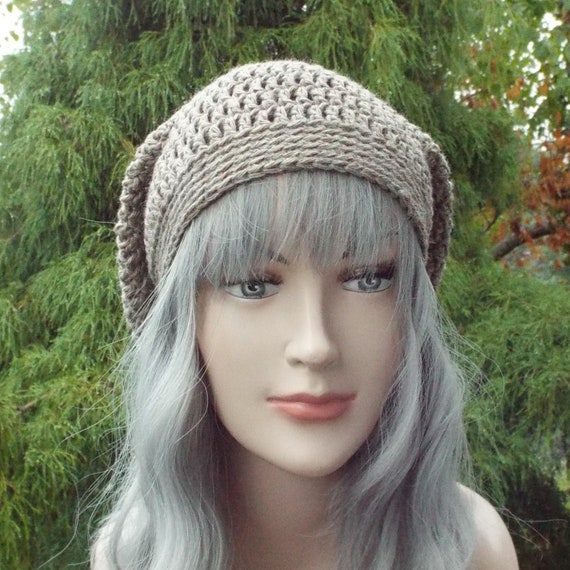 Taupe Tweed Slouchy Beanie Womens Crochet Hat Slouch Beanie Oversized Hipster Hat Slouch Hat Baggy Beanie Boho Slouchy Hat Etsy