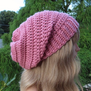 Rose Pink Crochet Hat, Womens Slouchy Beanie, Boho Slouchy Hat, Oversized Slouch Beanie, Chunky Hat, Winter Hat, Slouch Hat image 3