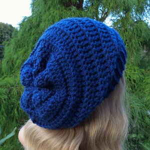 Navy Blue Crochet Hat, Womens Slouchy Beanie, Boho Slouchy Hat, Oversized Slouch Beanie, Chunky Hat, Winter Hat, Slouch Hat image 4