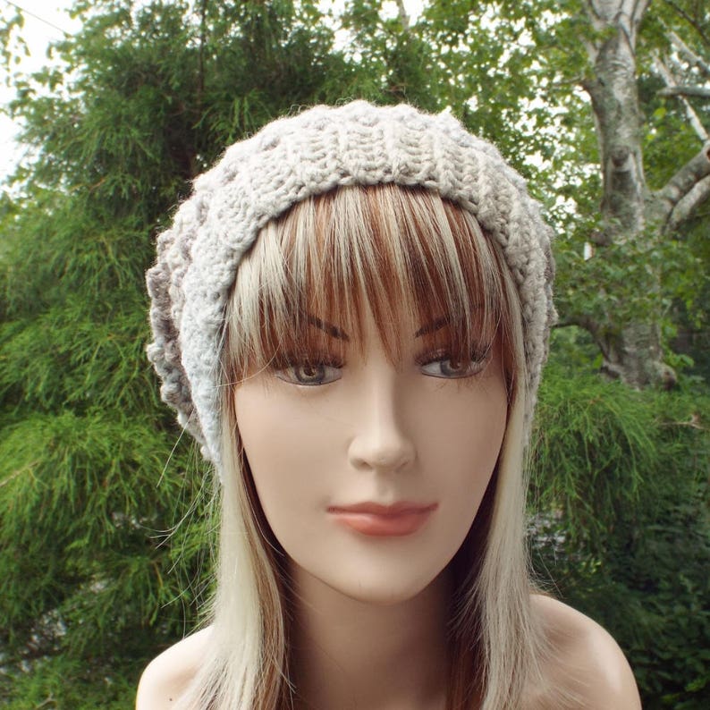 Tan and Gray Crochet Hat, Womens Slouchy Beanie, Oversized Slouch Beanie, Chunky Hat, Slouchy Hat, Winter Hat, Multicolor Slouch Hat image 5