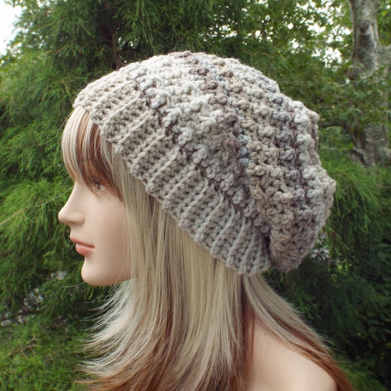 Tan and Gray Crochet Hat, Womens Slouchy Beanie, Oversized Slouch Beanie, Chunky Hat, Slouchy Hat, Winter Hat, Multicolor Slouch Hat image 3