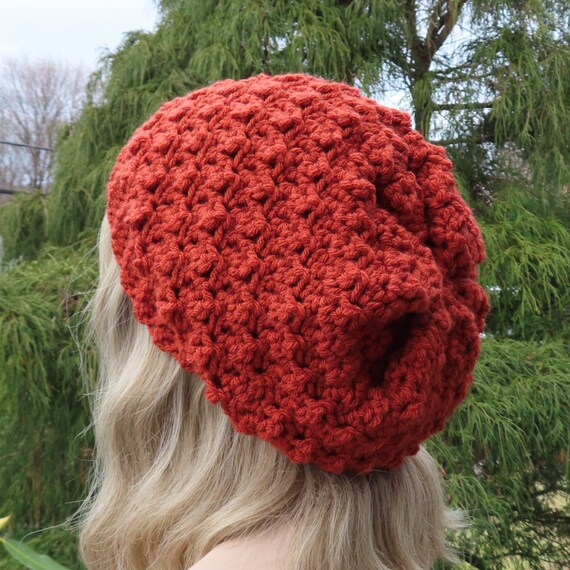 Women\'s Crochet Knitted Style Beanie Slouchy Hat Orange Adult Slouch Hat, Orange Beanie, Women Slouchy Cap, Crochet  main image 3