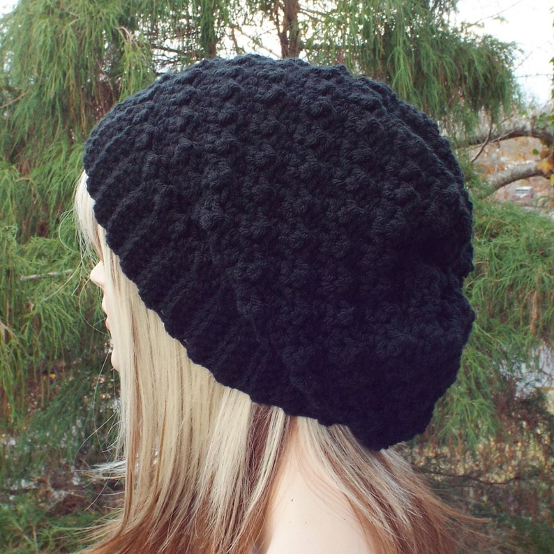 Black Crochet Hat, Womens Slouchy Beanie, Slouchy Hat, Oversized Slouch Beanie, Winter Hat, Slouch Hat image 2