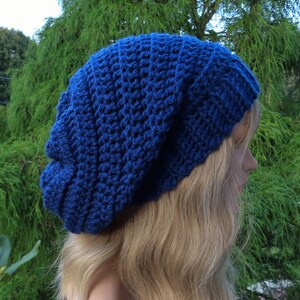 Navy Blue Crochet Hat, Womens Slouchy Beanie, Boho Slouchy Hat, Oversized Slouch Beanie, Chunky Hat, Winter Hat, Slouch Hat image 3