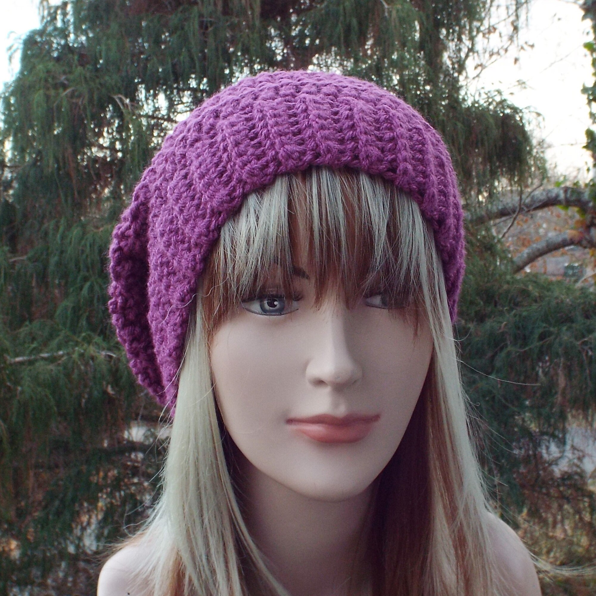 Plum Purple Crochet Hat Womens Slouchy 