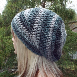 Shades of Gray Slouchy Beanie, Womens Crochet Hat, Oversized Slouch Beanie, Chunky Hat, Slouchy Hat, Winter Hat, Grey Slouch Hat image 2