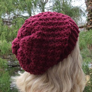 Oxblood wine crochet hat, womens slouchy beanie, slouchy hat, oversized slouch beanie, chunky hat, winter hat, burgundy slouch hat image 5