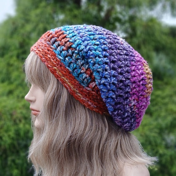 Slouchy Beanie in Spectrum, Womens Crochet Hat, Boho Slouchy Hat, Oversized  Slouch Beanie, Hipster Hat, Slouch Hat, Multicolor Beanie