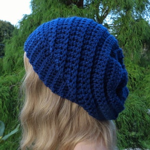 Navy Blue Crochet Hat, Womens Slouchy Beanie, Boho Slouchy Hat, Oversized Slouch Beanie, Chunky Hat, Winter Hat, Slouch Hat image 2